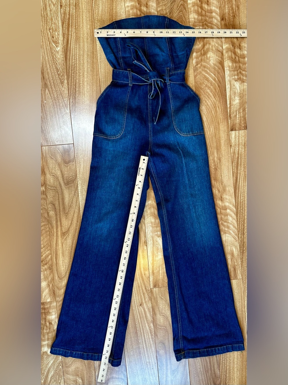 Alice + Olivia Gorgeous Susy Strapless Denim Jumpsuit Size 29 - Picture 9 of 9